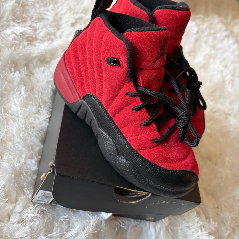 Jordan 12 Retro (PS) Red and Black Sneakers